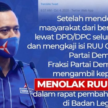 AHY Sampaikan Catatat Kritis Kenapa Partai Demokrat Harus Menolak RUU Ciptaker