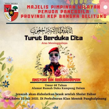 Pemuda Pancasila se-Indonesia Berduka, Ketua MPW PP Provinsi Babel Meninggal Dunia