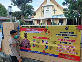 Polres Bangka Pasang Spanduk Himbauan Pencegahan Covid-19