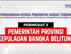 Pemprov Babel Raih Peringkat 2 Nasional Penghargaan KPK dalam Pencegahan Korupsi